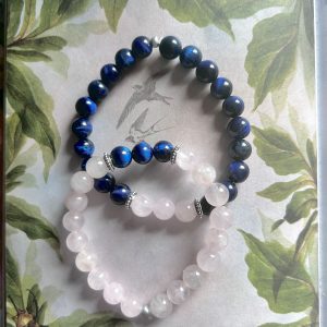 Bracelets de l'Amitié œil de tigre bleu et quartz rose perles 8mm fait main Boutique La Porte des Secrets