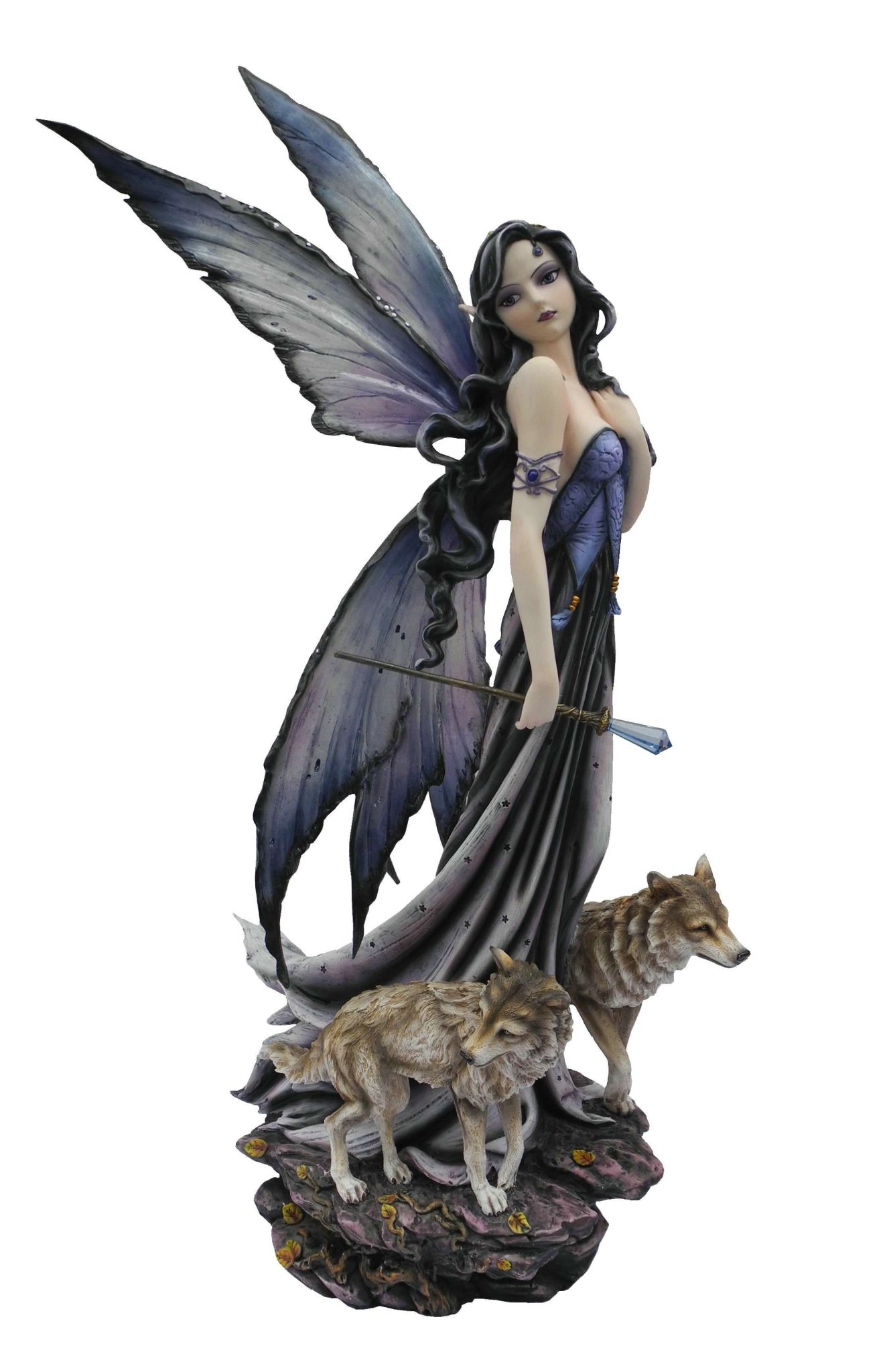 Statuette Fée chaperon noir & son loup | FANTASY FEERIE