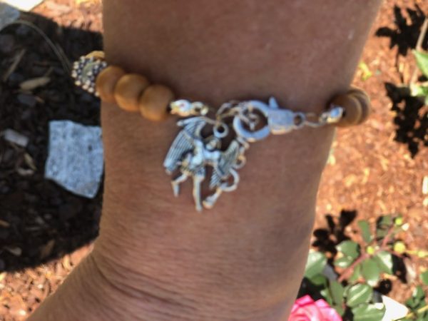 bracelet archange Michael aigue marine et bois d'encens - bracelet ajustable - Boutique ésotérique La Porte des Secrets