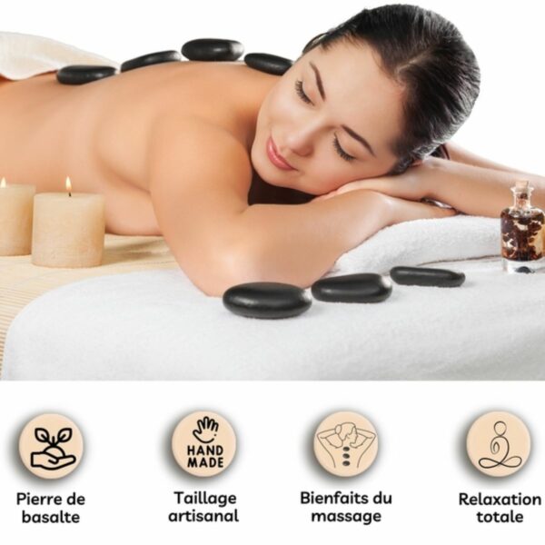 Kit Professionnel 5 Pierres de Massage Chaudes en Basalte – Pierres Volcaniques Naturelles pour Spa, Relaxation et Massage Thérapeutique. Boutique La Porte des Secrets