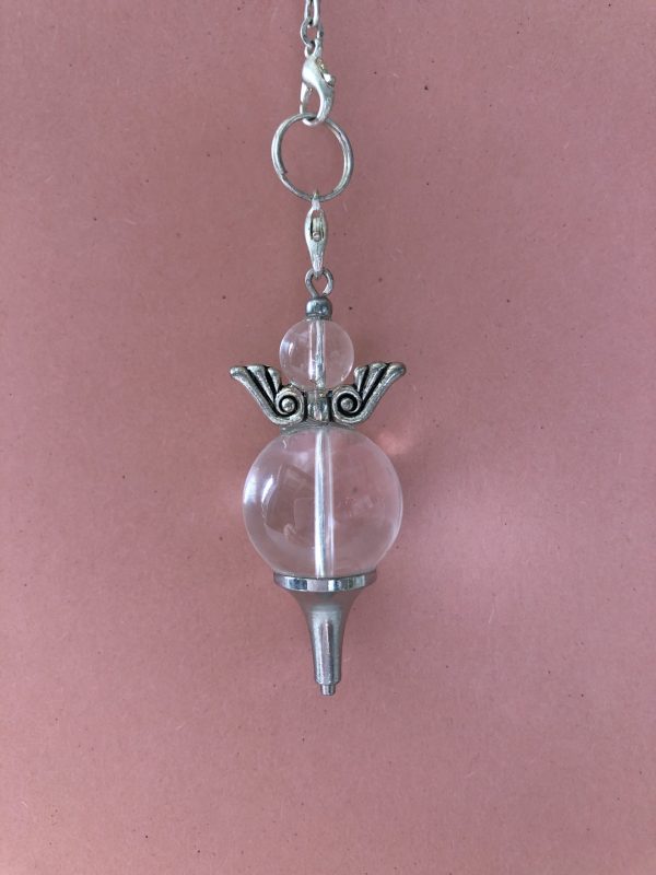 Pendule ange forme rond cristal de roche - boutique ésotérique La Porte des Secrets