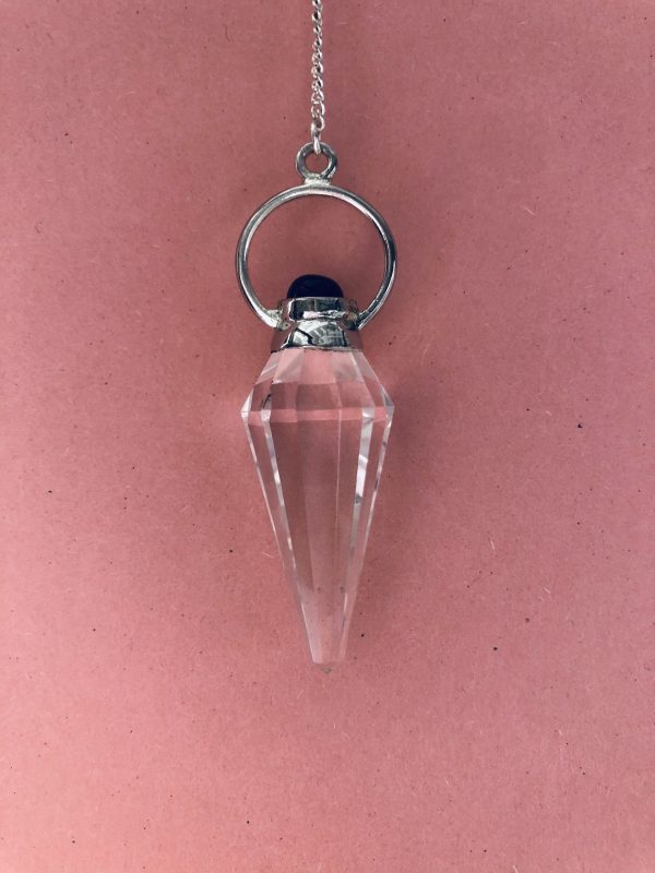 Pendule Cristal de roche cône facetté et bille d'Améthyste - Boutique La Porte des Secrets