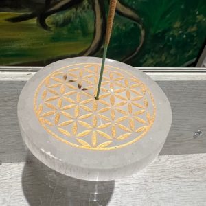 Porte encens en sélénite Fleur de vie or - Boutique ésotérique La Porte es Secrets