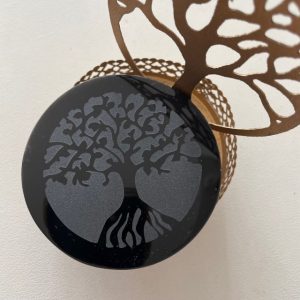 Miroir Obsidienne noire & Arbre de vie 7 cm - Boutique La Porte des Secrets