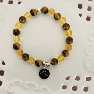 Bracelet CANCER signe astrologique perles Citrine et Oeil de tigre 8 mm - Boutique La Porte des Secrets