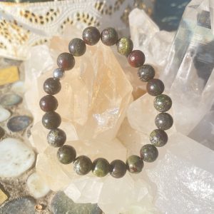 Bracelet pierre de jaspe sang de dragon d'Afrique du Sud, perles 8 mm - Boutique La Porte des Secrets