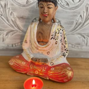 Bouddha Méditant en bois massif artisanal 32 cm - boutique La Porte des Secrets