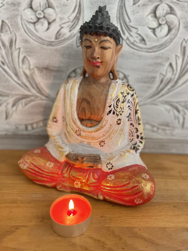 Bouddha Méditant en bois massif artisanal 32 cm - boutique La Porte des Secrets