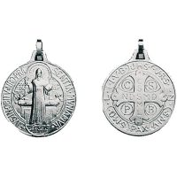 Médaille St Benoît en Métal Argenté - hauteur 2.30cm x largeur 1.80cm - Boutique ésotérique La Porte des Secrets