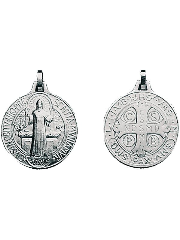 Médaille St Benoît en Métal Argenté - hauteur 2.30cm x largeur 1.80cm - Boutique ésotérique La Porte des Secrets