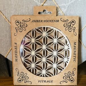 Disque Fleur de Vie en Ambre et Bois 10cm