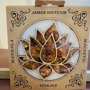 Fleur de Lotue en Ambre naturelle et bois, avec aimants - 10cm - boutique La Porte des Secrets