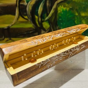 Boîte brûle encens en bois naturel - pour cônes et bâtonnets d'encens - Boutique ésotérique La Porte des Secrets