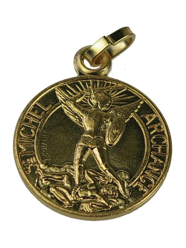 Médaile Archange Saint Michel dorée - hauteur 8cm x 4cm