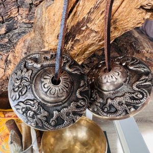 Cymbales en bronze, son longue durée, gravé dragon - 6cm - Boutique ésotérique La Porte des Secrets