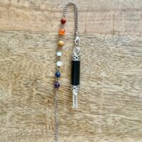Pendule baguette ou baguette de soin énergétique en tourmaline noire, sphère et pointe en cristal de roche - longueur 9 cm. Boutique ésotérique La Porte des Secrets