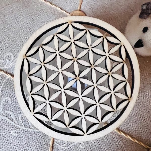 Fleur de vie bois, disque de bois clair découpé 10cm - Boutique ésotérique La Porte des Secrets