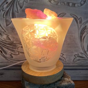 Lampe gemme Fleur de Vie avec câble et ampoule - Boutique pierres & minéraux La Porte des Secrets