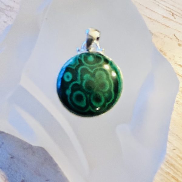 Pendentif Malachite du Congo et argent 925/1000, forme ronde - Boutique La Porte des Secrets