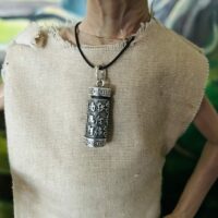 Pendentif égyptien moulin à prière argent massif 925 avec cordon fermoir - 3cm poids 10.2gr - Boutique La Porte des Secrets