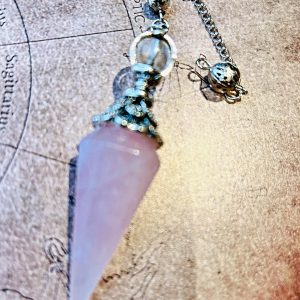 Pendule conique Quartz Rose boule quartz dentelle en métal argenté - Boutique ésotérique La Porte des Secrets