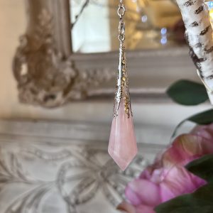 Pendule conique raffiné en quartz rose métal argenté 9 cm - Boutique ésotérique La Porte des Secrets