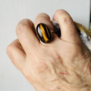 Bague œil de tigre sur argent alpaca Mexique taille réglable du 52 au 60 - Boutique de pierre La Porte des Secrets