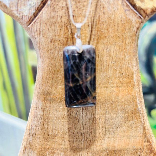 Pendentif en Opale noire forme rectangulaire - Mexique - Boutique La Porte des Secrets