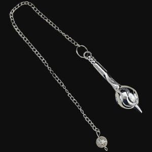 Pendule forme élancé et boule pointe en laiton argenté 6 cm x 1.5 cm boutique La Porte des Secrets