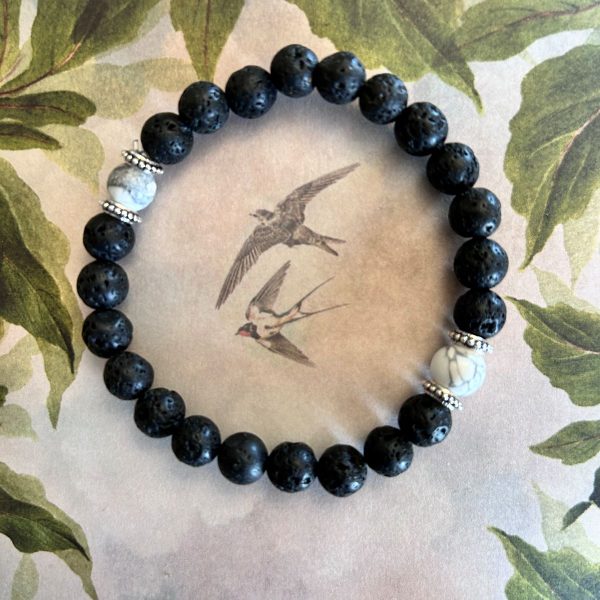 Bracelet de l'amitié Yin & Yang pierre de lave naturelle perles 8mm - boutique de lithothérapie La Porte des Secrets