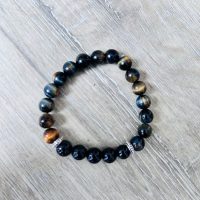 Bracelet de l'amitié triple protection Oeil de faucon-tigre avec 5 tourmaline noire du Mexique boutique de pierres et minéraux La Porte des Secrets