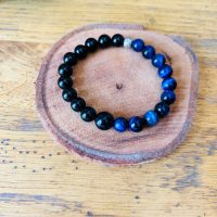 Bracelet Larme d'apache et tigre bleu 8mm et obsidienne noire 10mm boutique de pierres la Porte des Secrets