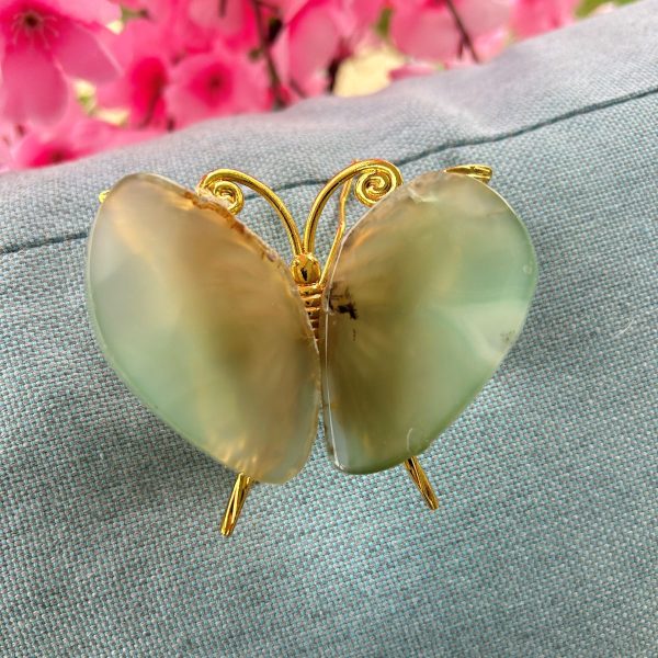 Papillon ailes verte en agate naturelle taille aile environ 5.7 cm boutique La Porte des Secrets