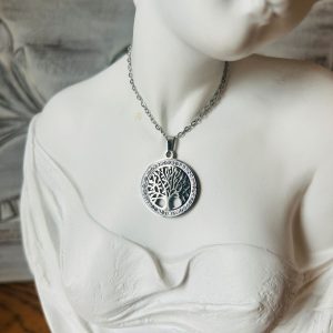 Pendentif Arbre de vie avec 43 zircons - acier inoxydable argenté - boutique La Porte des Secrets