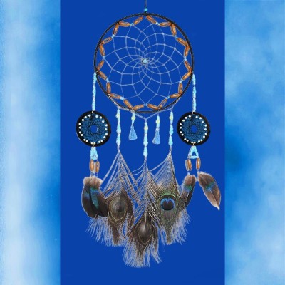 Capteur de rêve perles et plumes de paon - Dreamcatcher - dimension 54 cm - Boutique ésotérique La Porte des Secrets