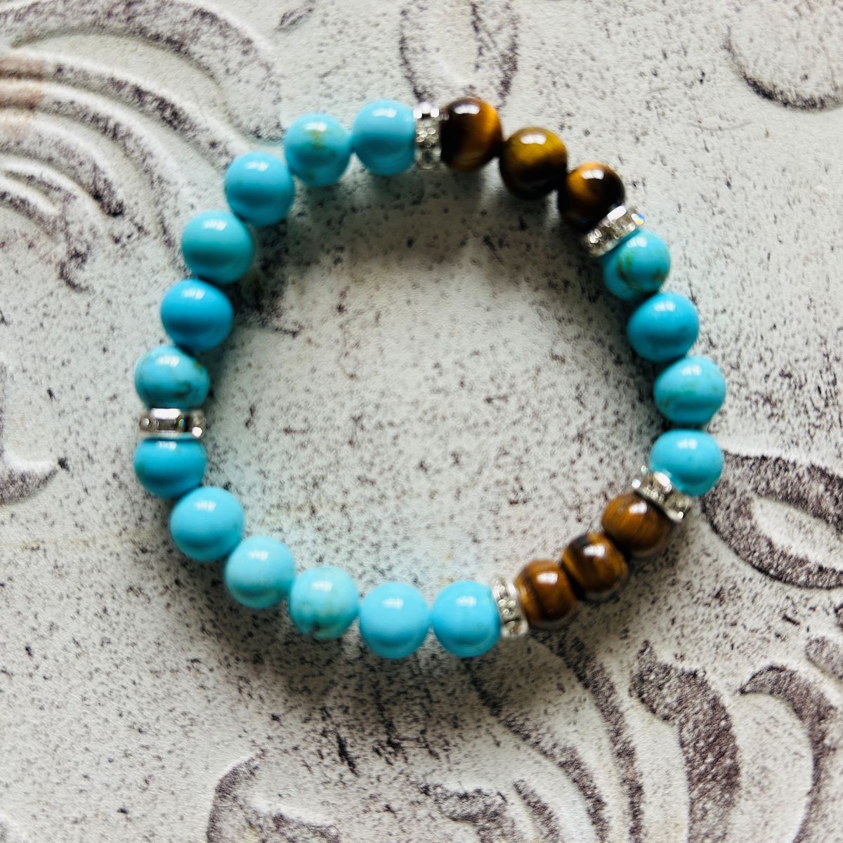 Bracelets Pierres Naturelles VELESAY Lot 6 - Turquoise, Oeil De Tigre, Lave, élastique