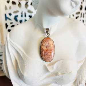 Rosetta naturelle du Mexique pendentif de forme ovale - (variété d'agate) rare sur le marché des minéraux - Boutique La Porte des Secrets