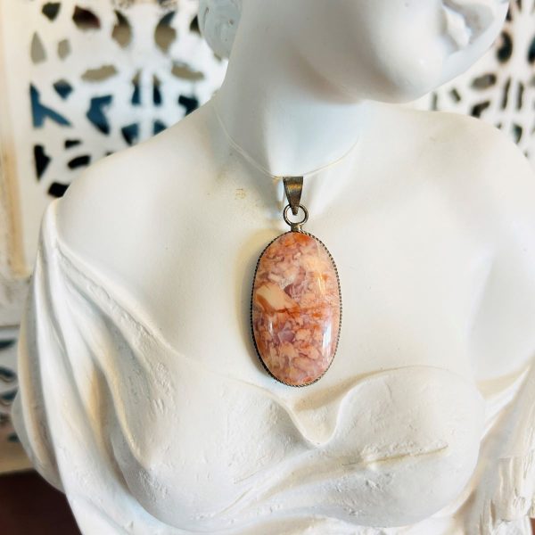 Rosetta naturelle du Mexique pendentif de forme ovale - (variété d'agate) rare sur le marché des minéraux - Boutique La Porte des Secrets