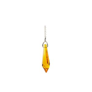 Pendule swarovski jaune topaze, 4 cm environ avec chaîne maille força argentée. Boutique la Porte des Secrets