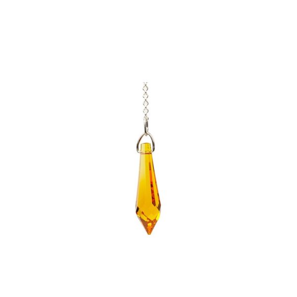 Pendule swarovski jaune topaze, 4 cm environ avec chaîne maille força argentée. Boutique la Porte des Secrets