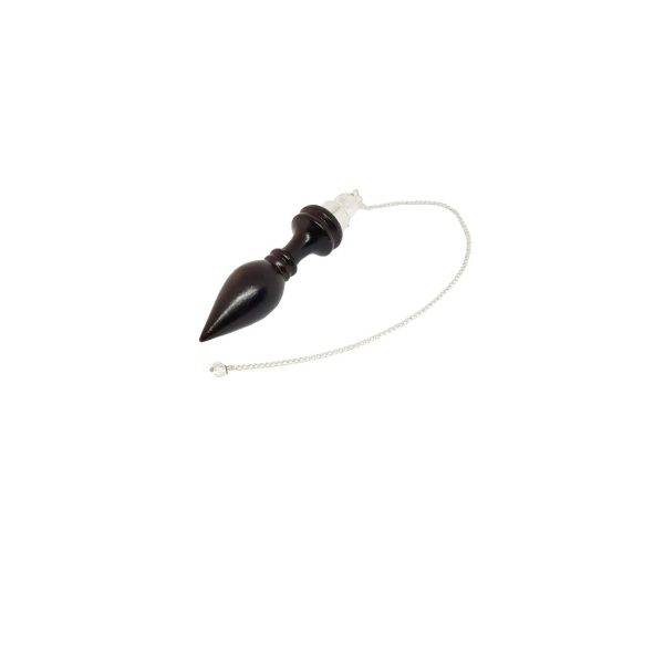 Pendule égyptein forme conique en bois de buis teinté et sphère de cristal de roche naturel