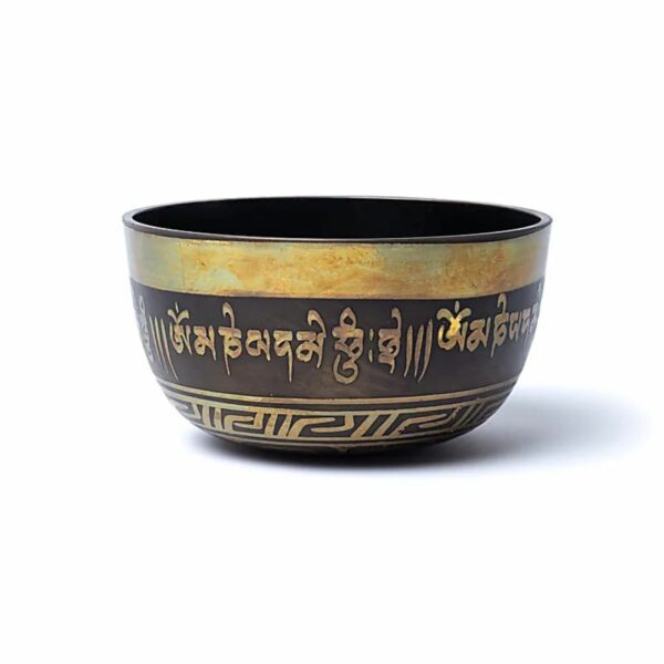 Bol médecine Tibétain traditionnel gravé mantras avec oeil de Bouddha 14 cm. Boutique La Porte des Secrets