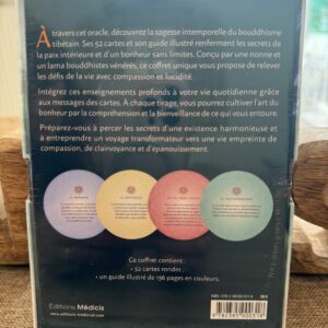 l'Oracle du Bouddhisme - 52 cartes pour atteinder la paix intérieure et le bonheur véritable . Crée par une nonne et un Lama tibétain Boutique ésotérique La Porte des Secrets