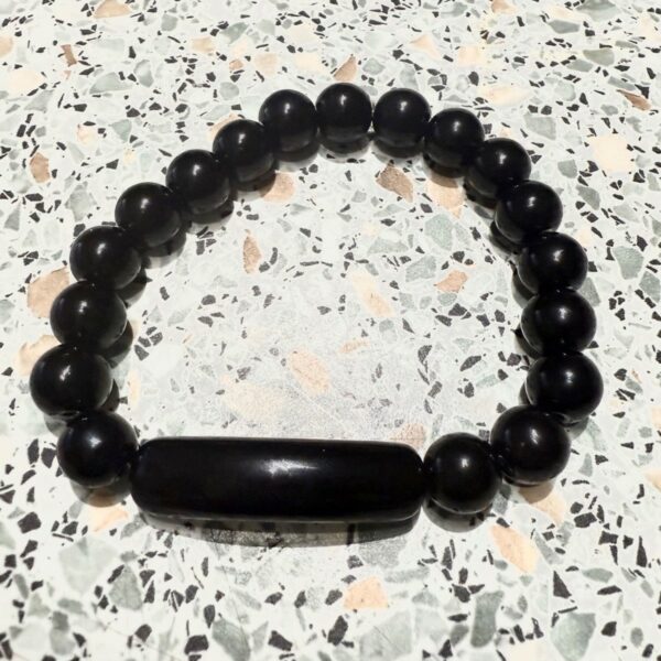 Bracelet tube obsidienne noire et perles 10 mm obsidienne noire Mexique. Bracelet fait main. Boutique La Porte des Secrets