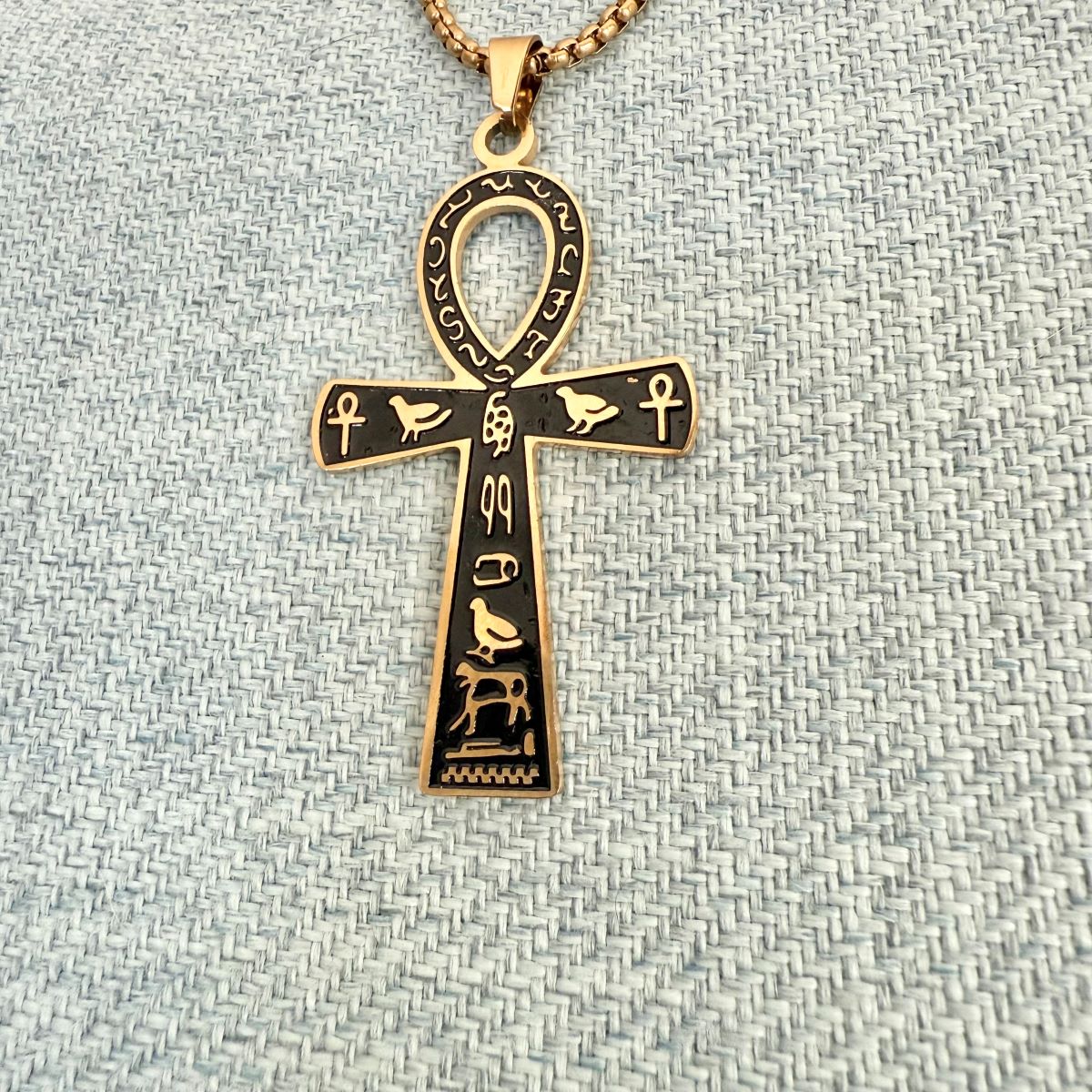 Grande Croix De Vie égyptienne Ankh En Acier Inoxydable Doré Avec Chaîne