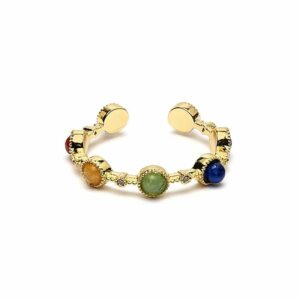 Bague ajustable Chakras sur cuivre. 7 pierres correspoindant au 7 chkars; Pierres naturelles. Boutique la porte des secrets