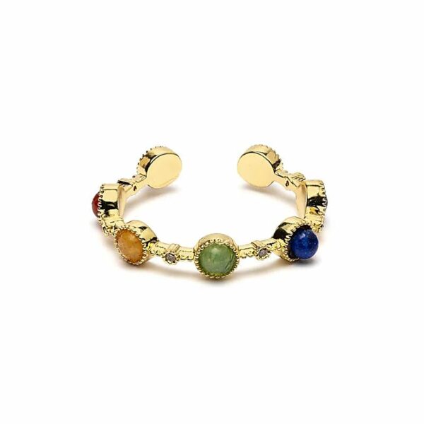 Bague ajustable Chakras sur cuivre. 7 pierres correspoindant au 7 chkars; Pierres naturelles. Boutique la porte des secrets