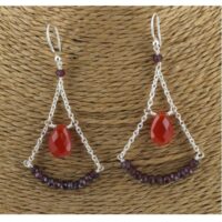 Boucle d'oreille en argent pierres précieuses Grenat et Cornaline. Très féminine. Boutique de minéraux La Porte des Secrets
