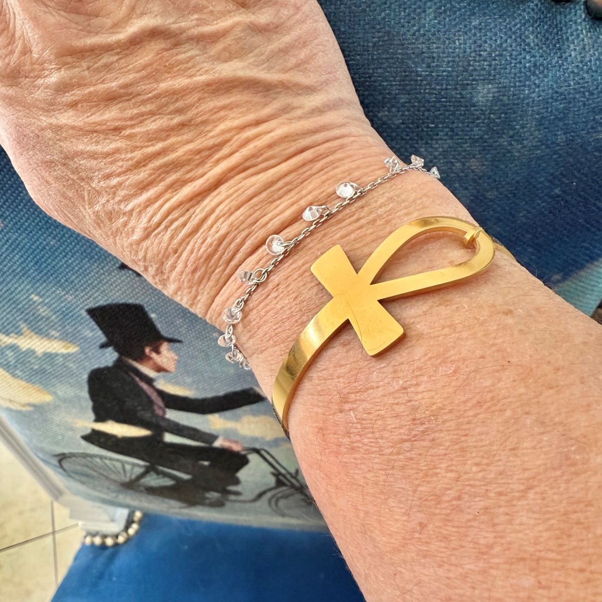 Bracelet Croix de vie en métal, bijou symbolique mixte