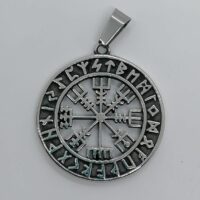 Pendentif cercle runique et boussole viking ajourée 3.5 cm - Talisman en acier inoxydable. Boutique La Porte des Secrets en Dordogne